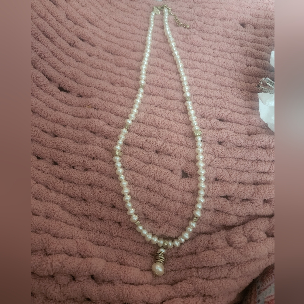 Chico's Pearl Necklace with Gold Pendant